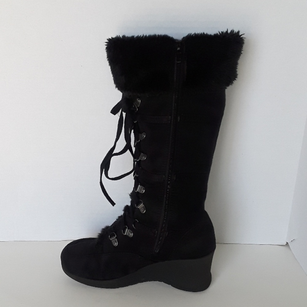 So black suede and fur  zipper long boots